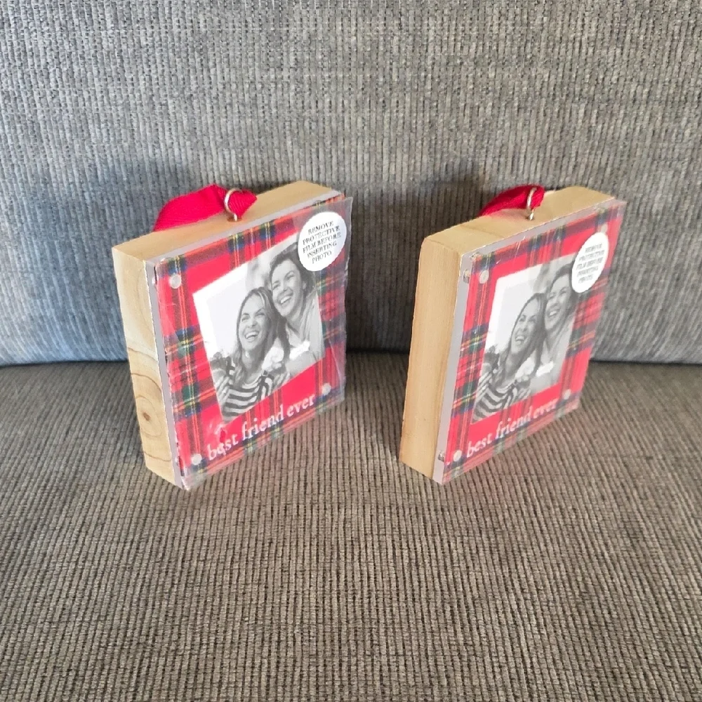 Red Plaid Best Friend Photo Frame Ornament Set, New, 4×4 Inch By Mudpie